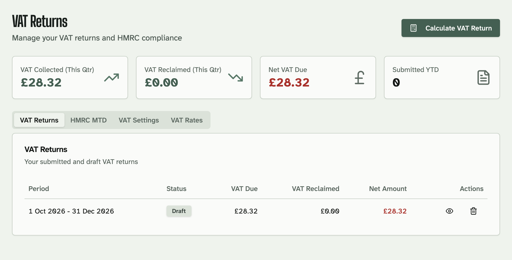 This quarter's VAT return, worked out from the invoices and ready to send.